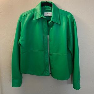 Babaton green faux leather jacket